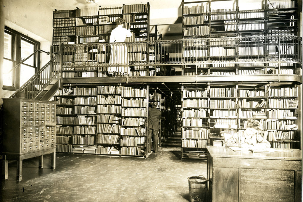 bookstacks in Ridgley Hall