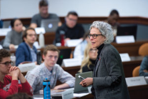 In January 2017, Professor Lee Epstein team-taught a three-day course on the Roberts court. Her co-instructor, Adam Liptak (not pictured), covers the Supreme Court for The New York Times. (Photo by Joe Angeles/WUSTL Photos)