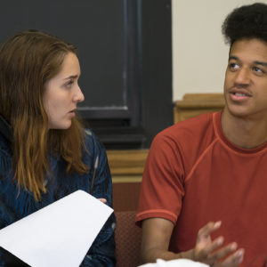 students talk during design thinking class