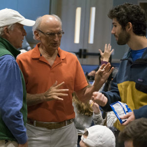 older students chat with a first-year student