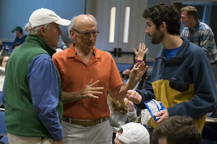 older students chat with a first-year student