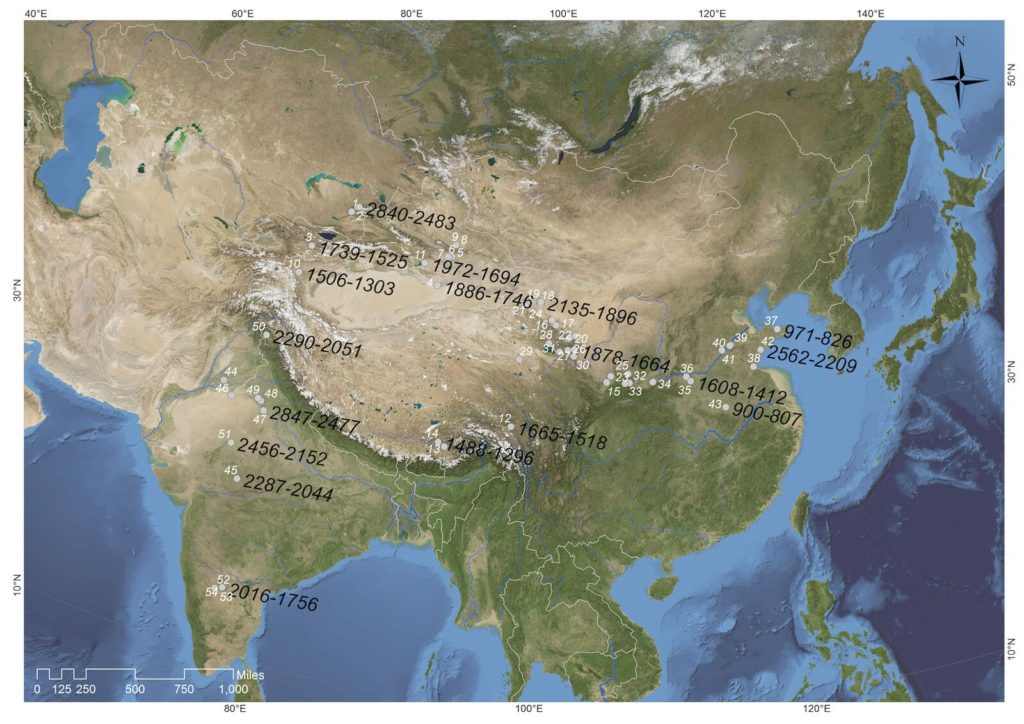 Sites reporting direct radiocarbon measurements of barley grains.