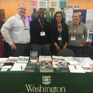 School of Law student Edward Tjaden, WUVets president; Joshua Walehwa, associate director of admissions & recruitment for the Brown School; Jennifer Goetz, veteran student services advisor and Brown student Angela Peacock, WUVets secretary, represented the university at the Student Veterans of America annual convention in San Antonio. Last year, WUVets was named SVA Chapter of the Year.