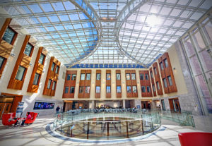 Knight and Bauer halls' glass atrium