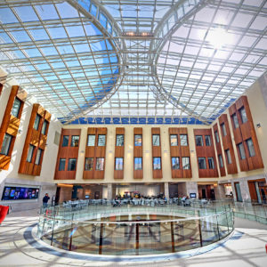 Knight and Bauer halls' glass atrium