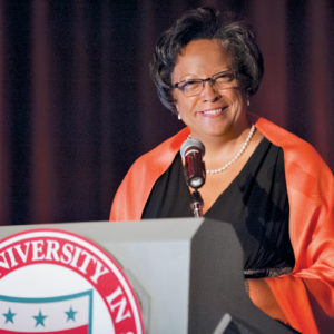  Alumni, students, family and friends gathered to celebrate the 30th Anniversary of the John B. Ervin Scholars Program. Robyn S. Hadley, associate vice chancellor for student affairs and dean of the Ervin Scholars Program, delivers remarks at a celebratory banquet Saturday, Sept. 16, 2017, at the Ritz Carlton St. Louis. (Sid Hasting/WUSTL Photos)