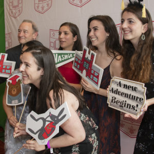 Wrighton and students at the 2018 Chancellor's Dinner for Graduating Seniors