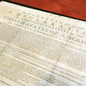 Thanks to the family of Eric and Evelyn Newman, the John M. Olin Library at Washington University now has one of the few surviving broadsides of the Declaration of Independence. (James Byard/Washington University)