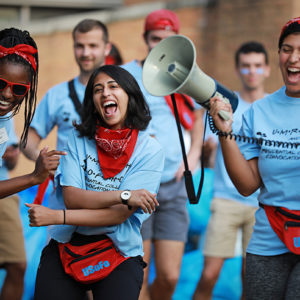 students cheering