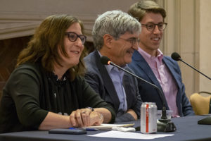 Alumni who worked on the independent student newspaper Student Life gathered for a panel discussion, “Journalism in the Age of Trump,” on the Danforth Campus, Sept. 22, 2018. (Photo: Sid Hastings/Washington University)