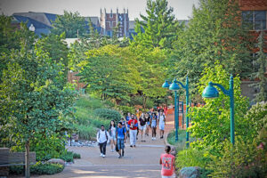 students walking on campus