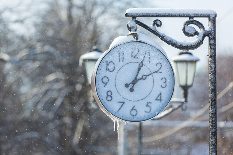 clock in the snow