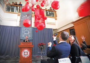 Chancellor Mark. S. Wrighton announces the naming of the McKelvey School of Engineering. (Photo: James Byard/WUSTL Photos)
