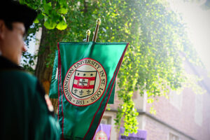 Shot of Brookings Hall on Commencement