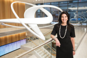 Alumna Vicki Match Suna serves as senior vice president and vice dean for real estate development and facilities for NYU Langone Health, where she led the planning and implementation of the medical center’s 12-year campus transformation project. She brought such expertise to her advisory role on the east end transformation project, where she served on a committee that helped select an architectural firm and advised the design of Anabeth and John Weil Hall. (Courtesy photo)