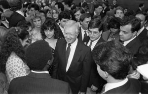 In 1991, former President Jimmy Carter visited campus, where he addressed the opportunities WashU students have to change the world. (Courtesy of Washington University Archives)