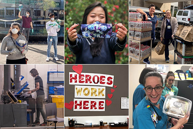 Collage of images of WashU community members during COVID-19 outbreak