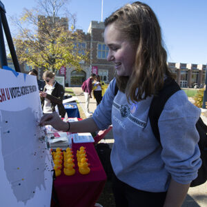 On Tuesday, Nov. 6, 2018, WashU Votes volunteers and employees host Election Day activities as students prepare to vote at the Athletics Complex. (Jerry Naunheim Jr./WUSTL Photos)