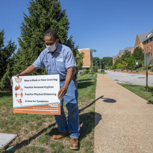 public health campaign sign installed