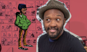 Comic book artist Dmitri Jackson with an illustration