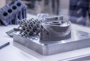Modern 3D printer printing from metal powder.