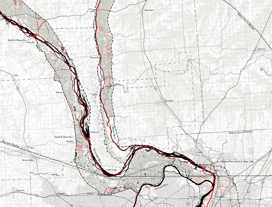 Above: For more than a decade, Derek Hoeferlin has studied the Mekong, ­Mississippi (above) and Rhine river basins, with a particular focus on multi-scaled, water-based infrastructural transformation. The three basins — detailed in Hoeferlin’s upcoming book Way Beyond Bigness: The Need for Watershed Architecture — reflect three different hydrological scales in three different states of management and development. (Courtesy photo)