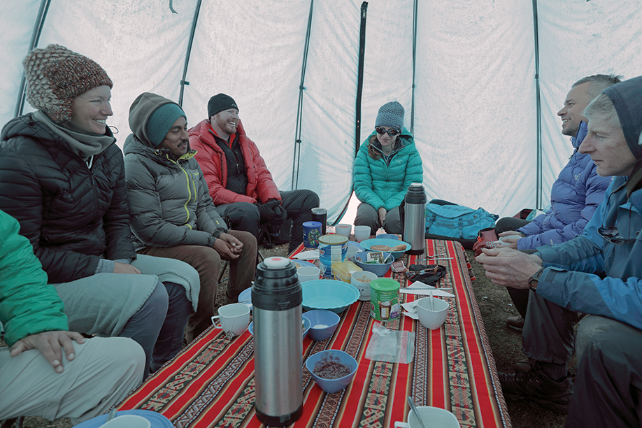 On the front end of their research mission, Sarah Baitzel, Bronwen Konecky and their research team had to endure unseasonably cold and snowy conditions. Working at high altitude presents many physical challenges, including low oxygen conditions.  (Photo: Tom Malkowicz)