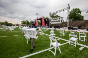 Historic Francis Olympic Field is being set up to host the university's 160th Commencement ceremonies.