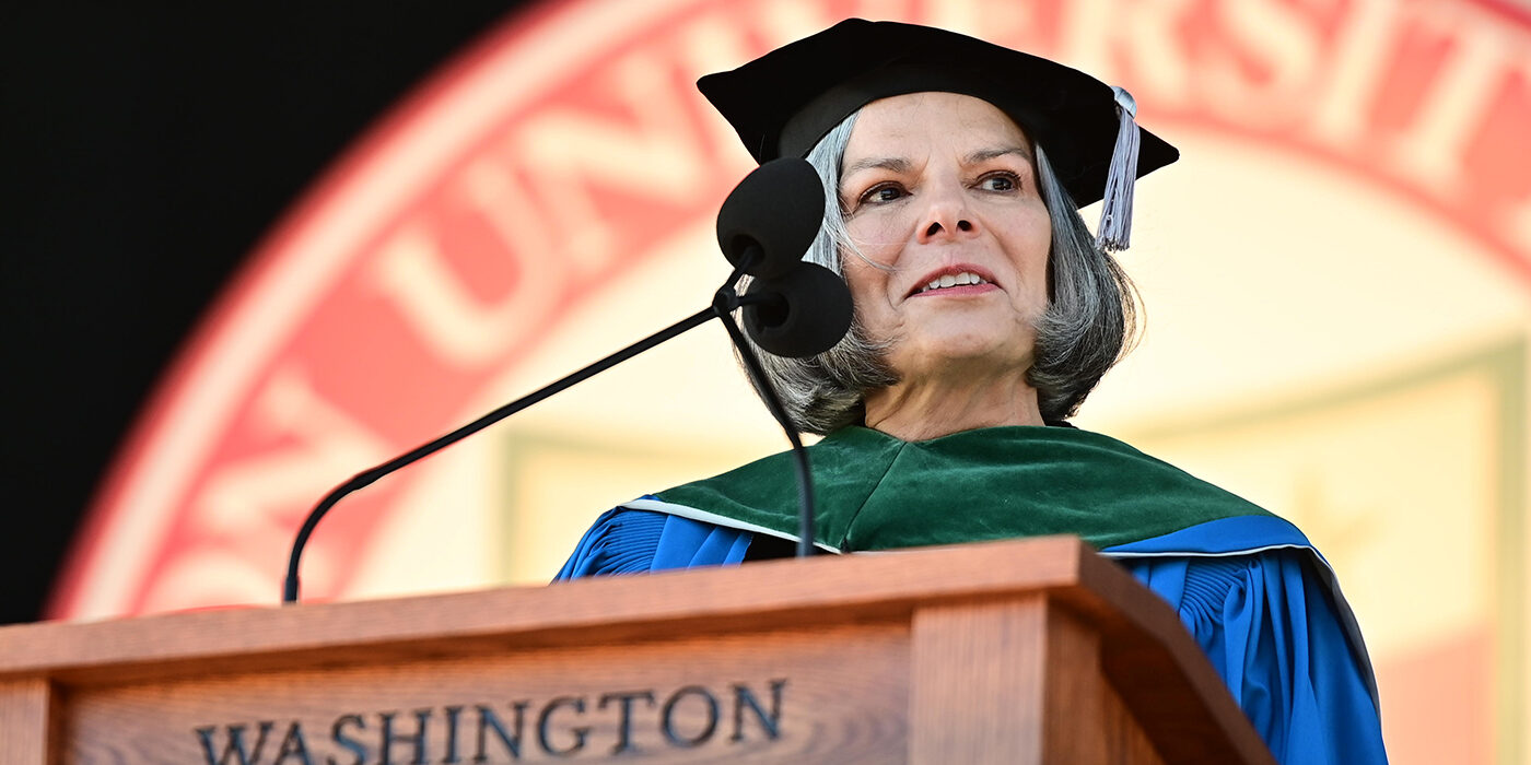 Julie L. Gerberding, MD, addresses the Class of 2020 at the 159th Commencement May 30.