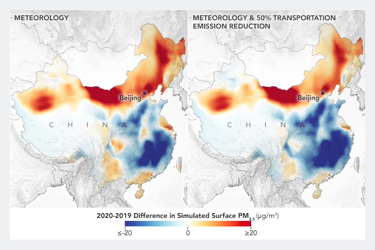 Map of PM2.5 concentrations according to simulations