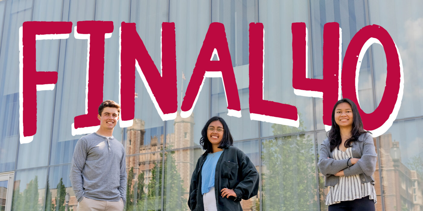 Recent graduates (from left) Tim Tague, Jazmin Garcia and Astrella Sjarfi shot a single second of video every day for their final 40 days as WashU students. These parting shots are a perfect bookend to the beginning of their college careers when they documented a second of video every day of their first 40 days. (Photo: Whitney Curtis/Washington University)