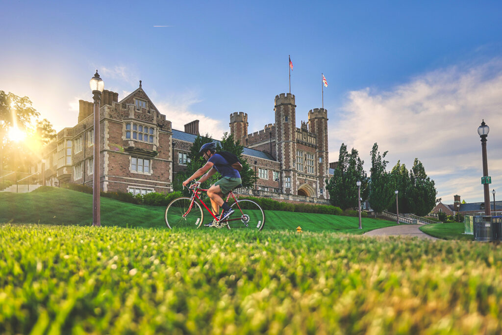 bicyclist on campus