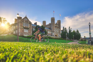 bicyclist on campus