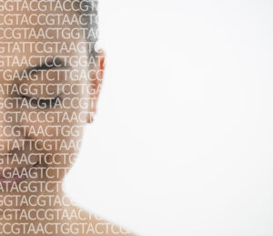 woman with DNA sequence across her face