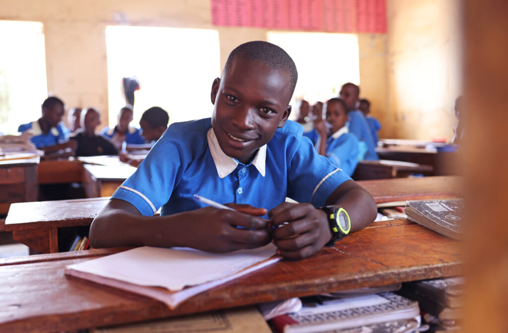 Fred Ssewamala and Proscovia Nabunya, co-directors of ICHAD, have been conducting research in Uganda for decades, helping students regardless of background stay in school, including at this primary school where Nabunya had an office prior to the founding of ICHAD. (Photo: Thomas Malkowicz/Washington University)