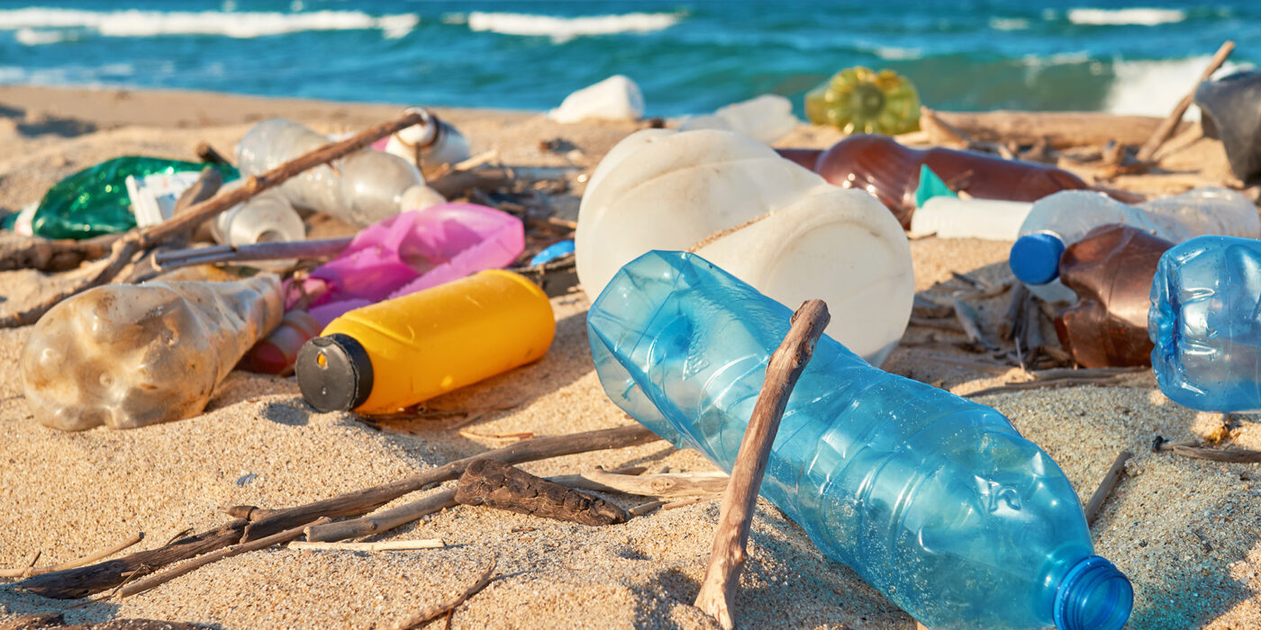 plastics on beach