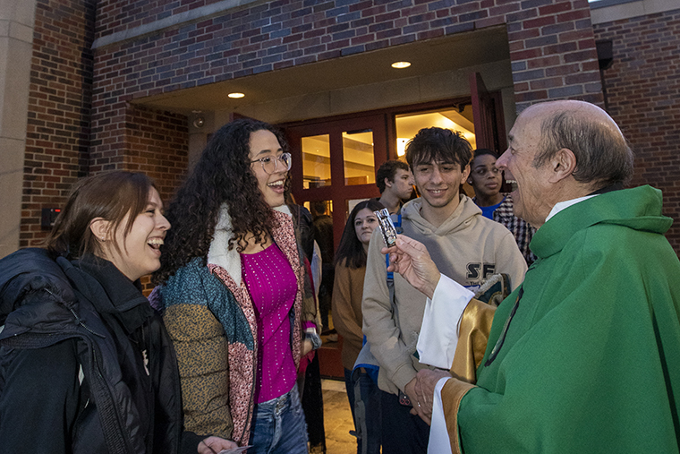 Father Gary Braun, in the Catholic Student Center Chapel, Father Gary celebrates mass on his 72nd birthday, near the Danforth Campus of Washington University in St. Louis.