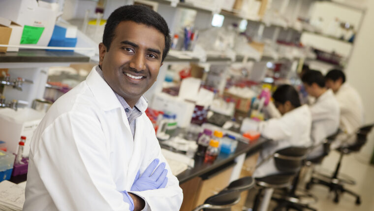 Srikanth Singamaneni in his lab