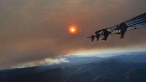 View of wildfire smoke from plane
