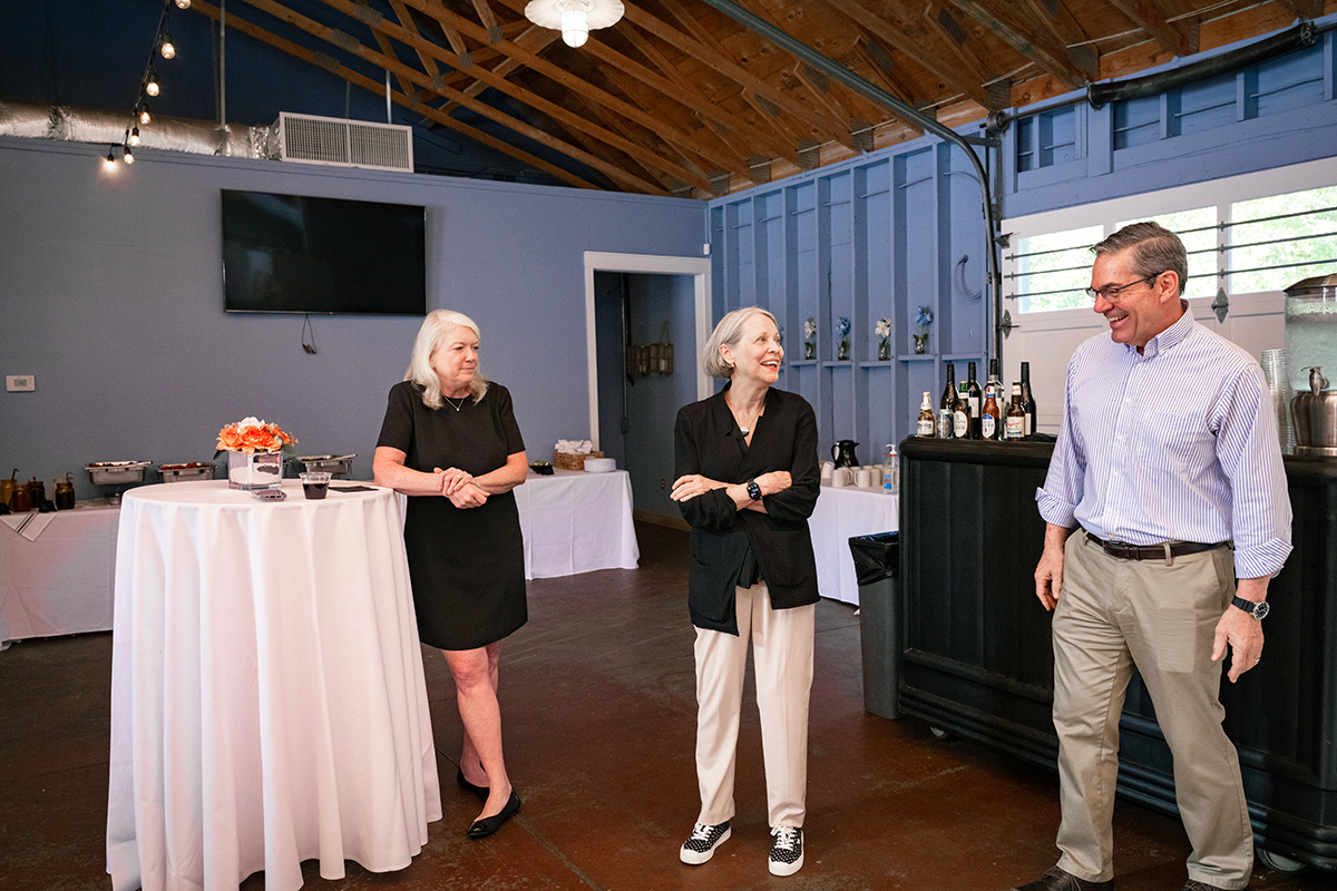 Vice Provost Mary McKay (left), Debra Haire-Joshu, professor at the Brown School, and Brad Evanoff, professor at the School of Medicine