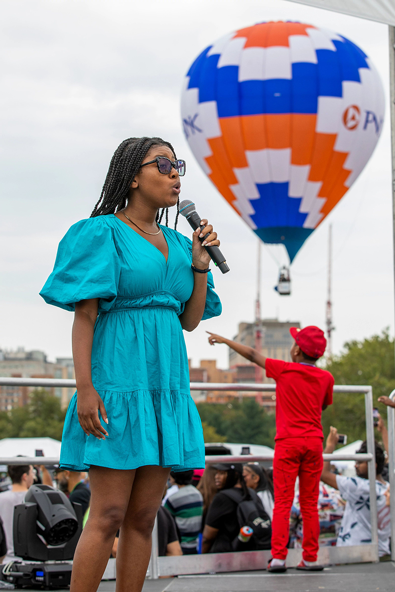 WashU graduate student Christina Smiley sings