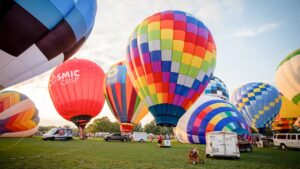 Hot air balloons inflating