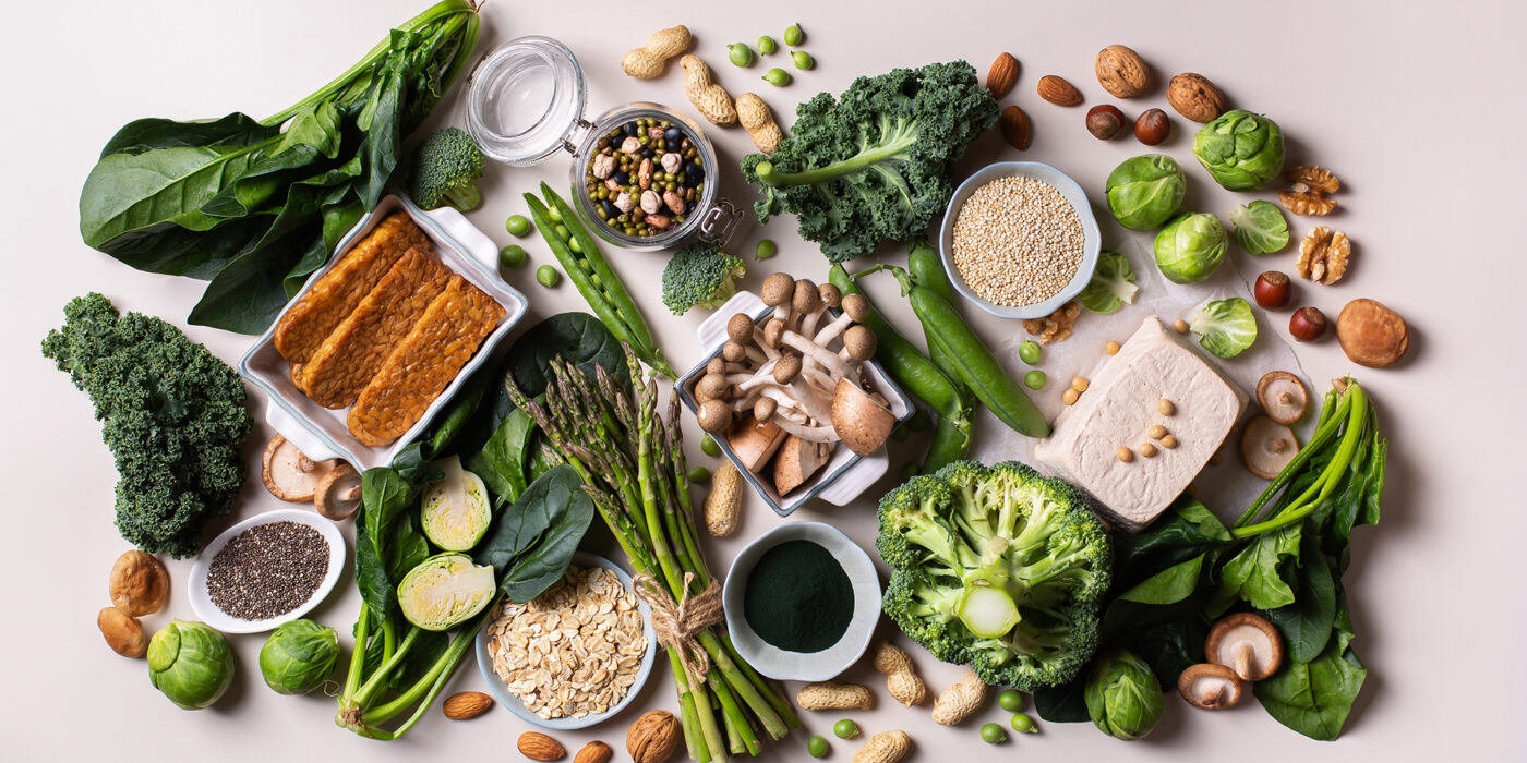 vegetables, mushrooms and tempeh