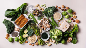 vegetables, mushrooms and tempeh