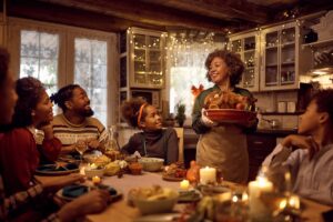 a family at Thanksgiving dinner
