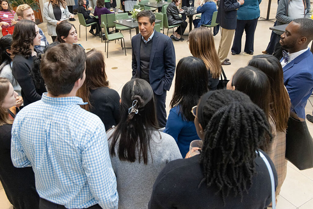 Sanjay Gupta chats with students