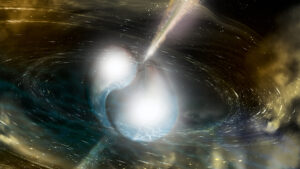 Artist’s illustration of two merging neutron stars