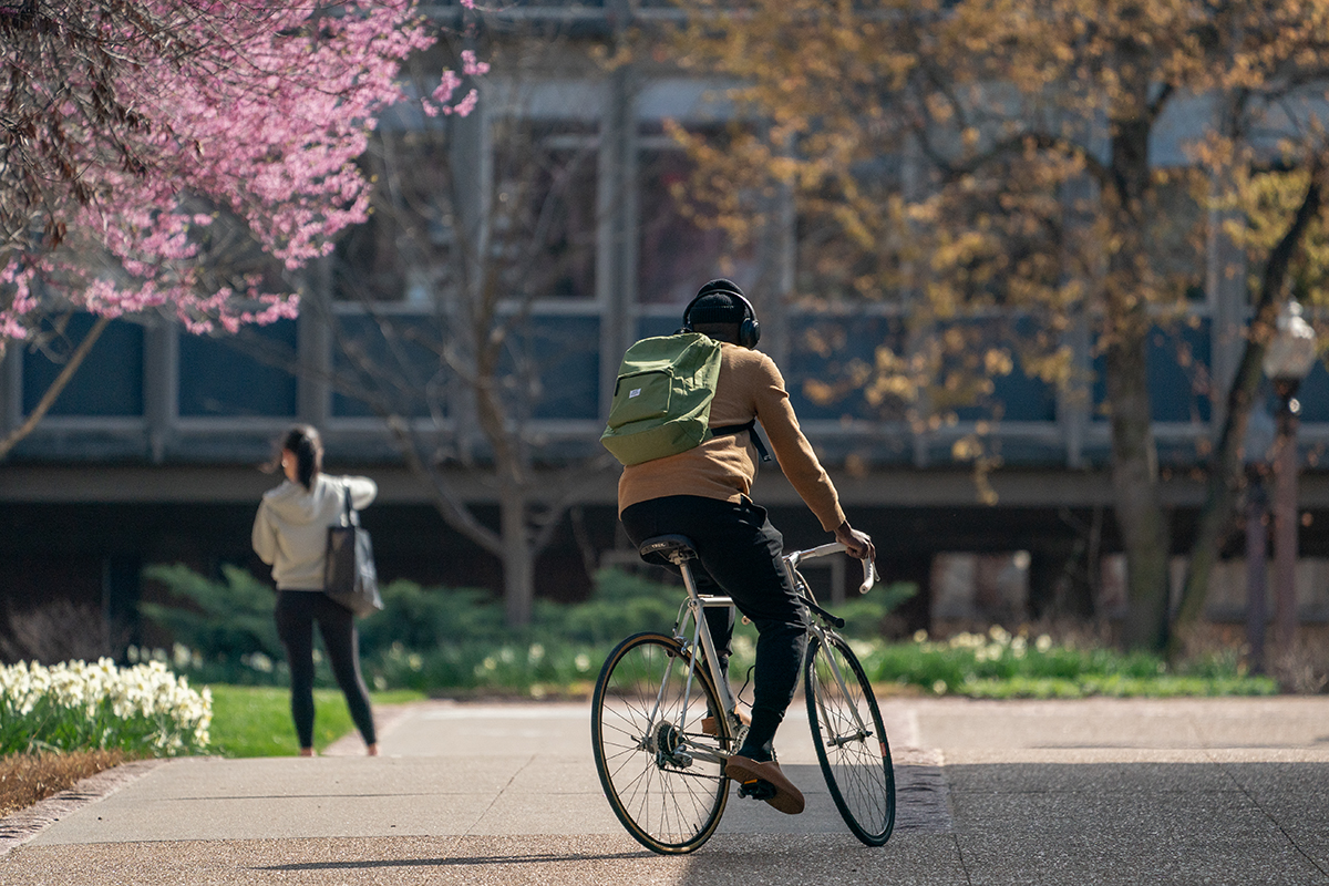 Cyclist rides bike