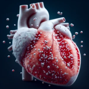 AI-generated image of a heart with tiny particles surrounding it