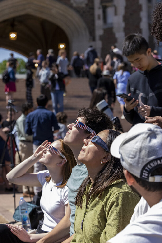 Students look up at the sky